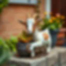 Charming goat planter showcasing vibrant succulents