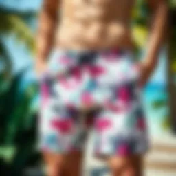 Tropical palm tree patterns on vibrant swim trunks