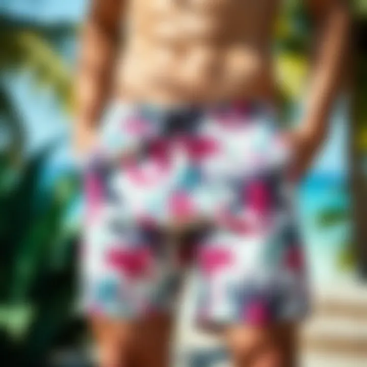 Vibrant Tropical Patterns Tropical palm tree patterns on vibrant swim trunks