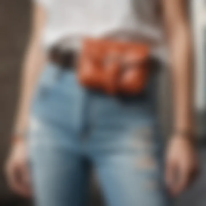 Fashionable fanny packs with unique buckles displayed in a trendy setting