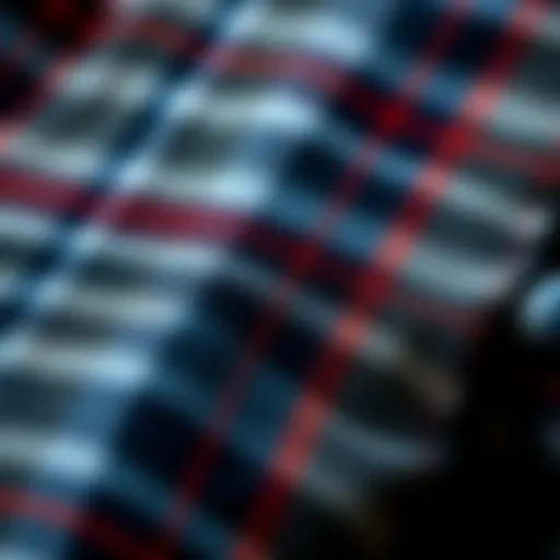 A close-up view of a finely woven plaid fabric showcasing intricate patterns and textures.