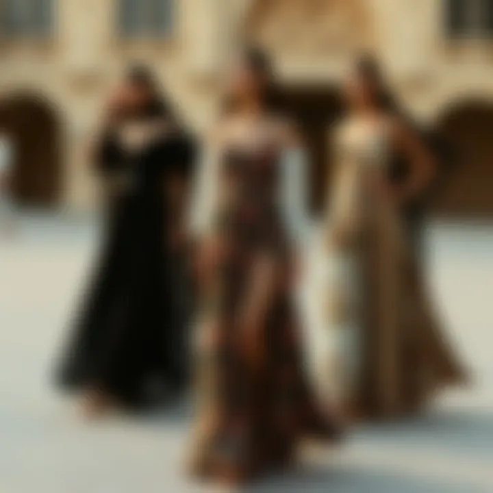 A montage showcasing global influences on long dress fashion