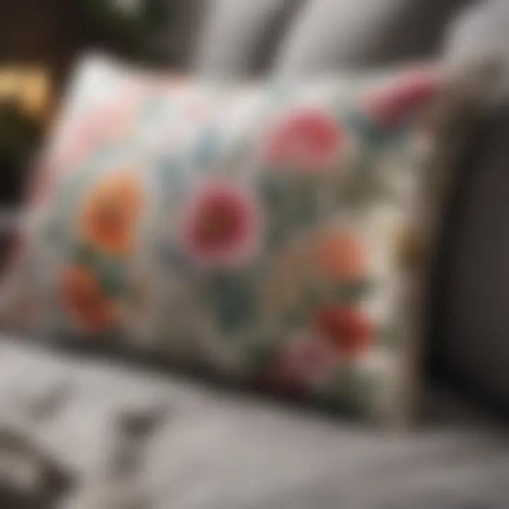 Customization options for floral pillow covers displayed artistically