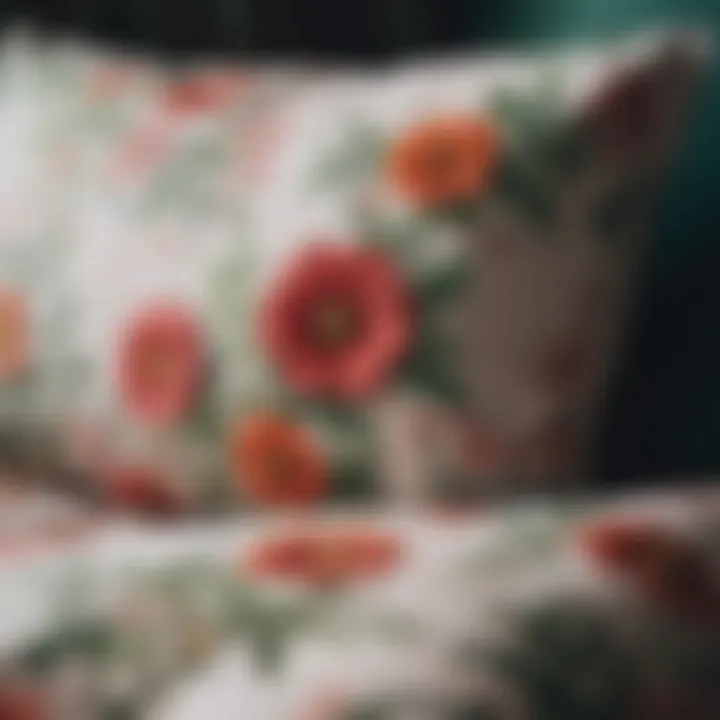 Close-up of eco-friendly fabric used in floral pillow covers