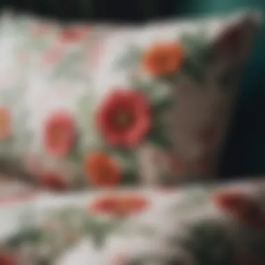 Sustainable Material Choices Close-up of eco-friendly fabric used in floral pillow covers