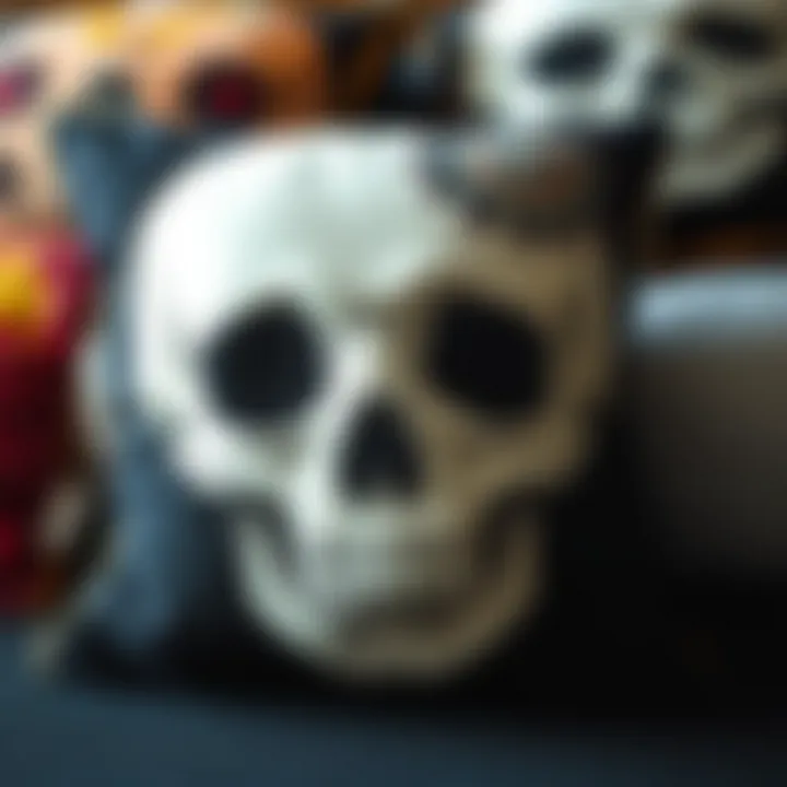 A collection of skull pillow covers reflecting diverse artistic styles