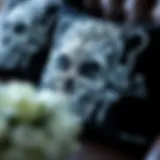 Intricate skull pillow cover design showcasing gothic elements