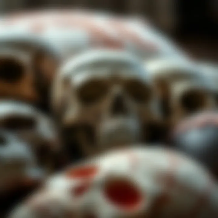 A close-up view of various skull pillow cover materials and textures