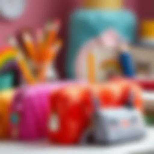Collection of vibrant plush pencil cases showcasing various designs
