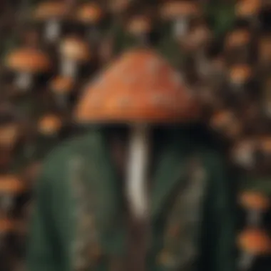 Nature's Elegance: Mushroom Motifs in Apparel A beautifully arranged display of clothing featuring mushroom motifs