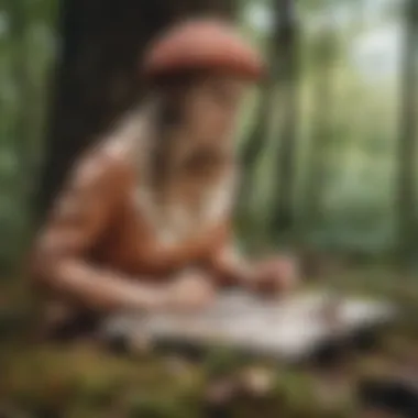 Creative Inspirations: Nature in Fashion Design A fashion designer sketching garments inspired by mushroom patterns