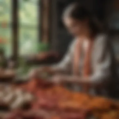 Crafting Sustainability: Weaving with Nature's Palette An artisan weaving sustainable textiles with mushroom-derived dyes