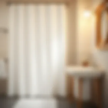 Caring for Your Shower Curtain Maintenance tips displayed alongside a clean polyester shower curtain