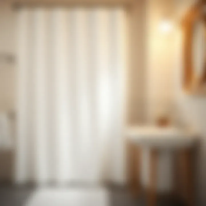 Caring for Your Shower Curtain Maintenance tips displayed alongside a clean polyester shower curtain