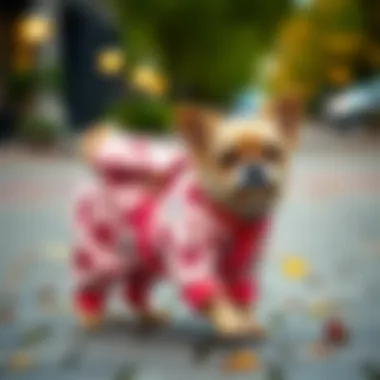 Fashion Forward: Small Dog Pajamas in Action Small dog enjoying a walk in trendy pajamas