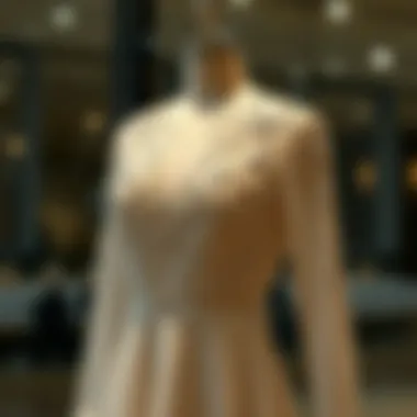 Modern Dress with Crystal Beadwork A modern dress adorned with intricate crystal beadwork displayed on a mannequin.