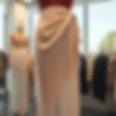 The Art of Draping: Sheer Wrap Skirt on Display Elegant sheer wrap skirt draping on a mannequin