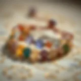 A close-up shot of a Reiki bracelet made of natural crystals and beads