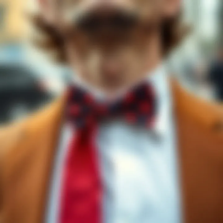 A stylish ensemble featuring a string bowtie as the focal point