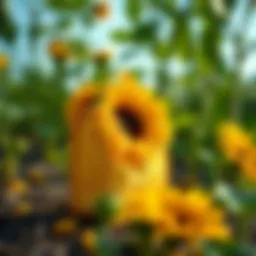 Vibrant sunflower lunch bag in a natural setting