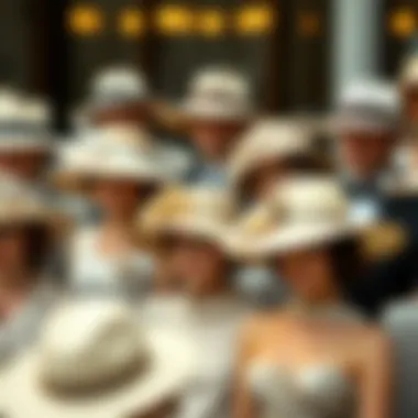 Variety and Social Significance Group of elegantly dressed individuals showcasing variety of beige Derby hats.