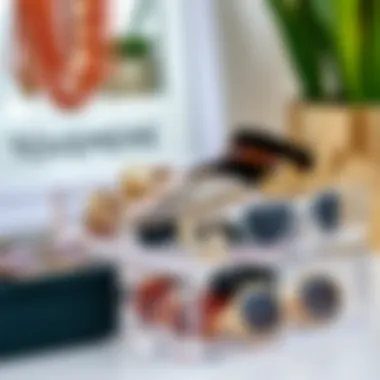 Stylish Arrangement of Accessories in Acrylic Elegant square acrylic organizer showcasing fashion accessories.