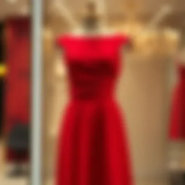 An Elegant Display of a Red Cocktail Dress Elegant red knee-length cocktail dress displayed on a mannequin