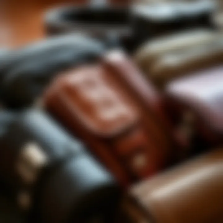 Close-up of various belt bag designs showcasing unique textures and materials