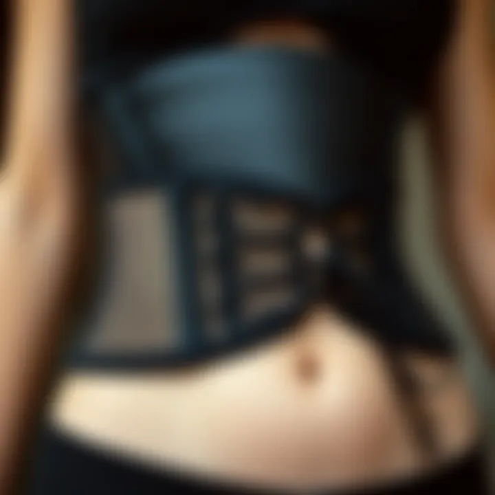 Close-up of intricate mesh design on a corset belt