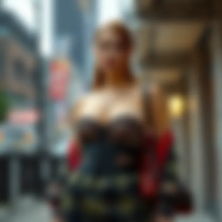 Stylish accessorizing featuring a mesh corset belt in an urban setting
