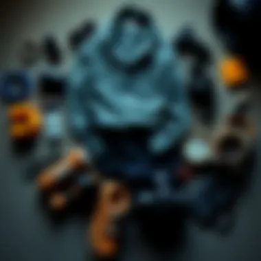 Enhancing Style with Accessories Accessories arranged around a shirt and shorts outfit, enhancing the overall look.