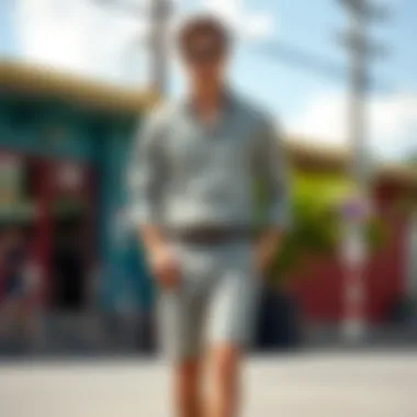 Stylish Shirt and Shorts Combo A stylish combination of a button-down shirt and tailored shorts in a vibrant outdoor setting.