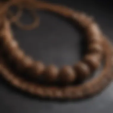Craftsmanship in Wooden Bead Jewelry Close-up of a handcrafted wooden bead necklace highlighting intricate designs
