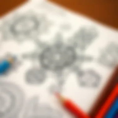 Geometric Designs for Mindful Coloring An abstract coloring page showcasing various geometric designs