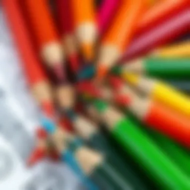 Artistic Arrangement of Vibrant Colors A close-up of vibrant colored pencils arranged artistically