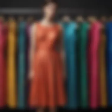 A stunning display of 60s disco dresses in various colors and patterns