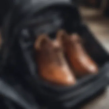 Detailed View of Shoe Compartment Close-up of the shoe compartment in a travel backpack.