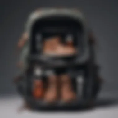 Packing Essentials in a Functional Backpack A traveler packing essentials into a backpack with a shoe compartment.