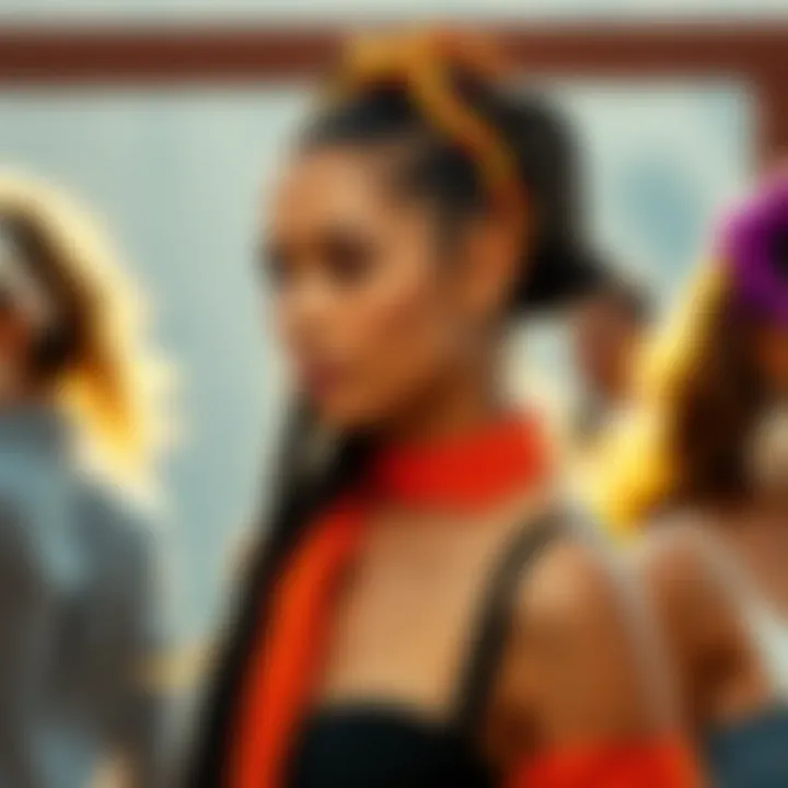 Stylish models demonstrating various ways to wear a twister hair band.