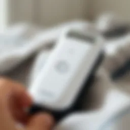 Close-up of a clothes shaver in action removing fabric pills