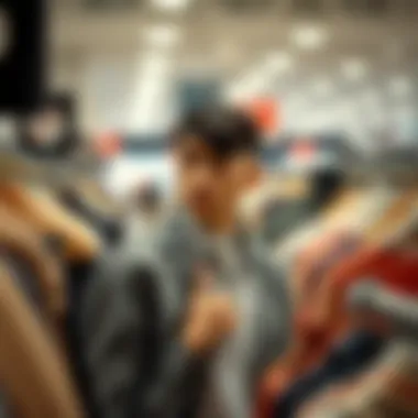 A consumer looking perplexed while browsing through a sale rack