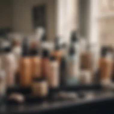 Essential Wig Care Products An array of wig care products neatly organized on a vanity