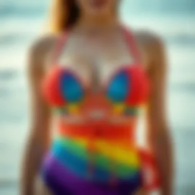 Vibrant Fashion-Forward Design Fashion-forward design of a corset top bikini in vibrant colors