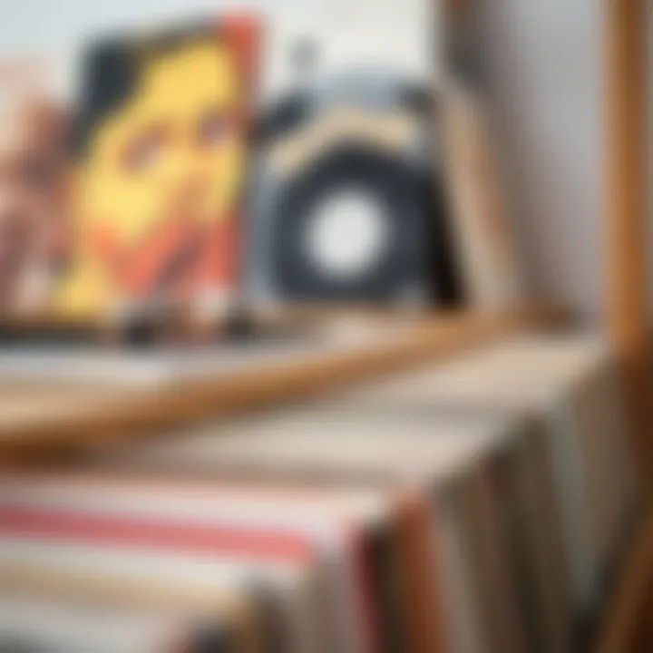 Stylish Record Arrangement Close-up of vinyl records arranged on stylish shelving