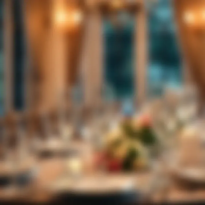 A beautifully set table featuring personalized flutes at a wedding