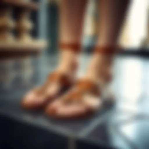 An elegant pair of Roman sandals showcasing intricate leatherwork