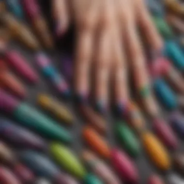 Vibrant XL Full Cover Nail Tips A stunning display of various XL full cover nail tips in vibrant colors and intricate designs